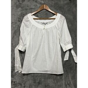 TRINA TURK  Size Medium White Popover Shirt Cotton Short Tie Sleeve